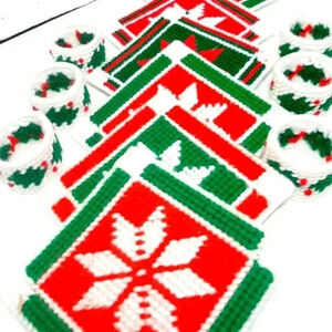 Christmas Kitsch. Handmade Needlepoint Napkin  Holders and Coasters
